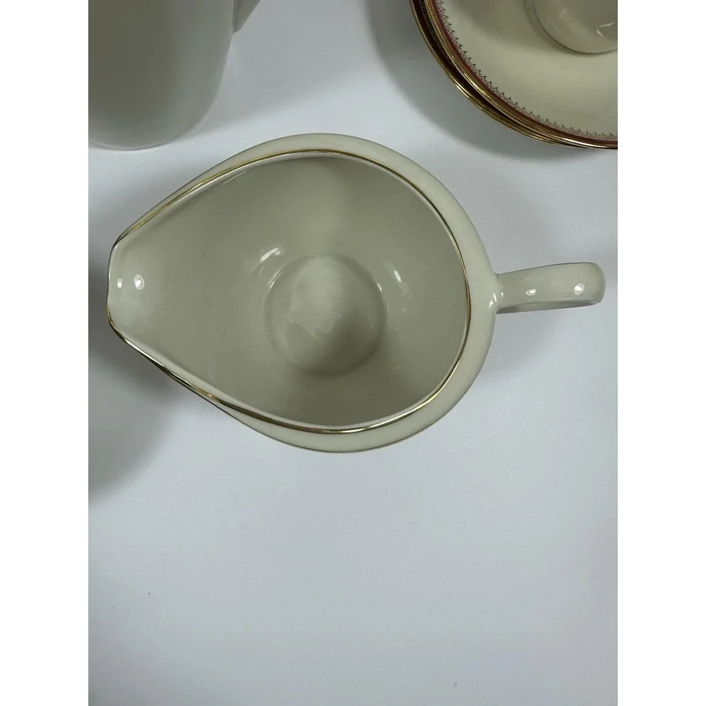 Oskar Schaller Kischenlamits #20 Bavarian Tea Set For 6 Ivory Porcelain Red Trim